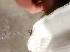 Bus stop flasher cums on girl