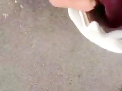 Bus stop flasher cums on girl