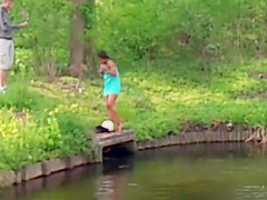 Chubby Brazilian chick takes a quick swim in the local river
