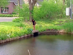 Chubby Brazilian chick takes a quick swim in the local river