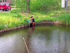 Chubby Brazilian chick takes a quick swim in the local river