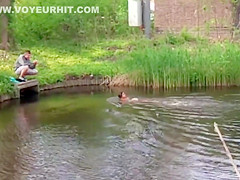 Chubby Brazilian chick takes a quick swim in the local river