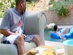 Sucking bbc in the  pool