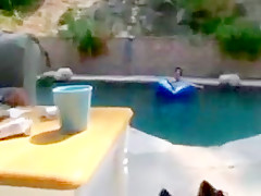 Sucking bbc in the  pool