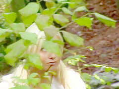 Soldiers fuck blonde in forest