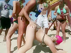 Outdoor dance party with amazing babes in bikinis