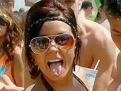 Outdoor dance party with amazing babes in bikinis