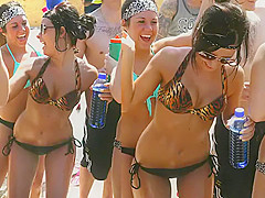 Outdoor dance party with amazing babes in bikinis