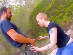 Quickie with chubby blonde in the forest