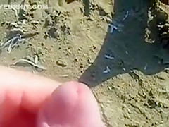 Public Beach Pervert Jerks Off on Nudist Girl Ass