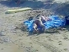 Public Beach Pervert Jerks Off on Nudist Girl Ass