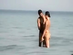 Voyeur Camera at Public Beach Films Busty Girlfriend Cleaning Up