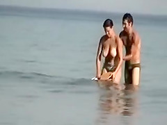 Voyeur Camera at Public Beach Films Busty Girlfriend Cleaning Up