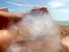 Reading the book and stroking the erected cock