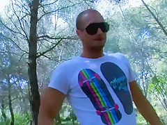Tattooed brunette gets hard sex in woods