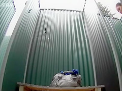 Dark haired bombshell takes a cold shower