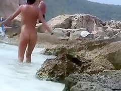 Brunette Woman with Hairy Pussy Nude at the Beach