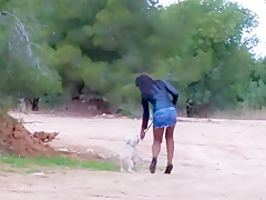 Skinny ebony girl gets sex in forest