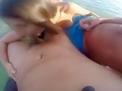Slut Girl Sucking Two Strangers at the Beach