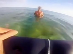Slut Girl Sucking Two Strangers at the Beach