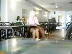 Blonde flashes in restaurant