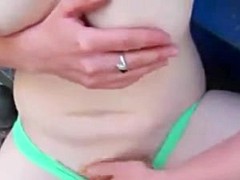 Real redhead outdoor strip