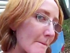 Real redhead outdoor strip