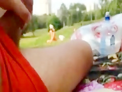 Flasher cums near girl in park