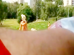 Flasher cums near girl in park