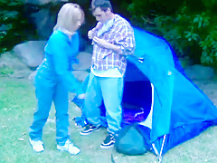 Pretty college girl camps out !