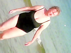 Spy beach mature with a granny swimsuit bikini special