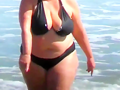 Spy beach mature with a granny swimsuit bikini special
