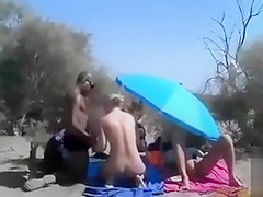 Masturbation party on the sunny beach