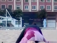 Rubbing the pussy on boyfriend's cock on the public beach