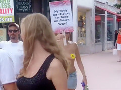 Topless protest on the Miami beach of Florida