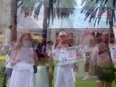 Topless protest on the Miami beach of Florida