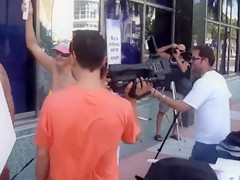 Topless protest on the Miami beach of Florida