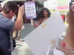 Topless protest on the Miami beach of Florida