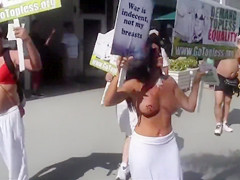 Topless protest on the Miami beach of Florida