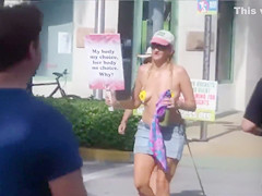 Topless protest on the Miami beach of Florida