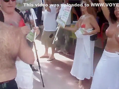 Topless protest on the Miami beach of Florida