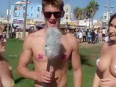 Nasty student grabs the tits of the Californian babes