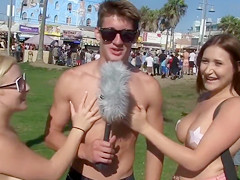 Nasty student grabs the tits of the Californian babes