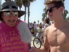 Nasty student grabs the tits of the Californian babes