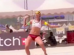 Cute beach volleyball players with great bodies