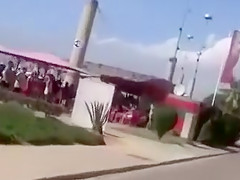 Incredible blonde bombshell flashing and sucking cock in public