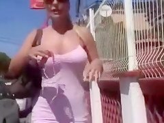 Incredible blonde bombshell flashing and sucking cock in public