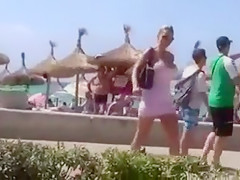 Incredible blonde bombshell flashing and sucking cock in public