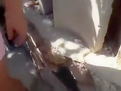 Incredible blonde bombshell flashing and sucking cock in public