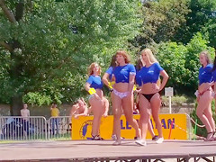 Delightful babes show ass wearing bikini bottoms